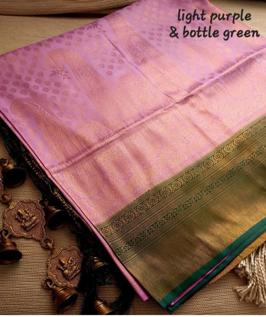 Attractive Pink And Light Green Soft Silk Saree With Vibrant Contrast Border And Kubera Pattu Finish