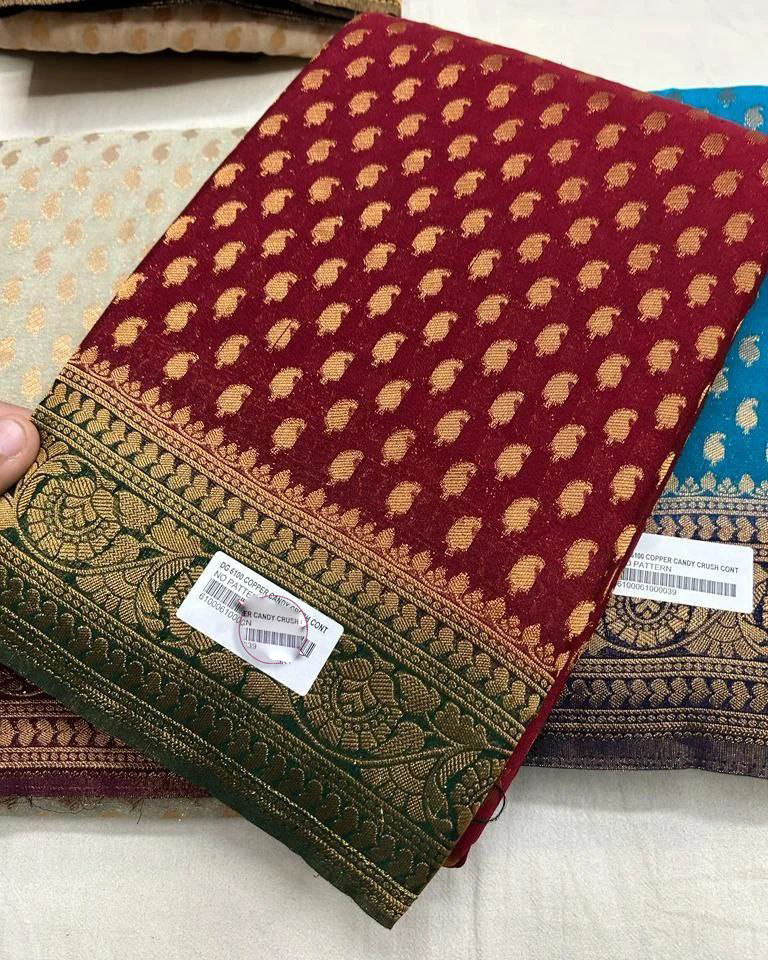 Elegant Light Blue Pure Georgette Silk Saree With Handloom Weaving Design