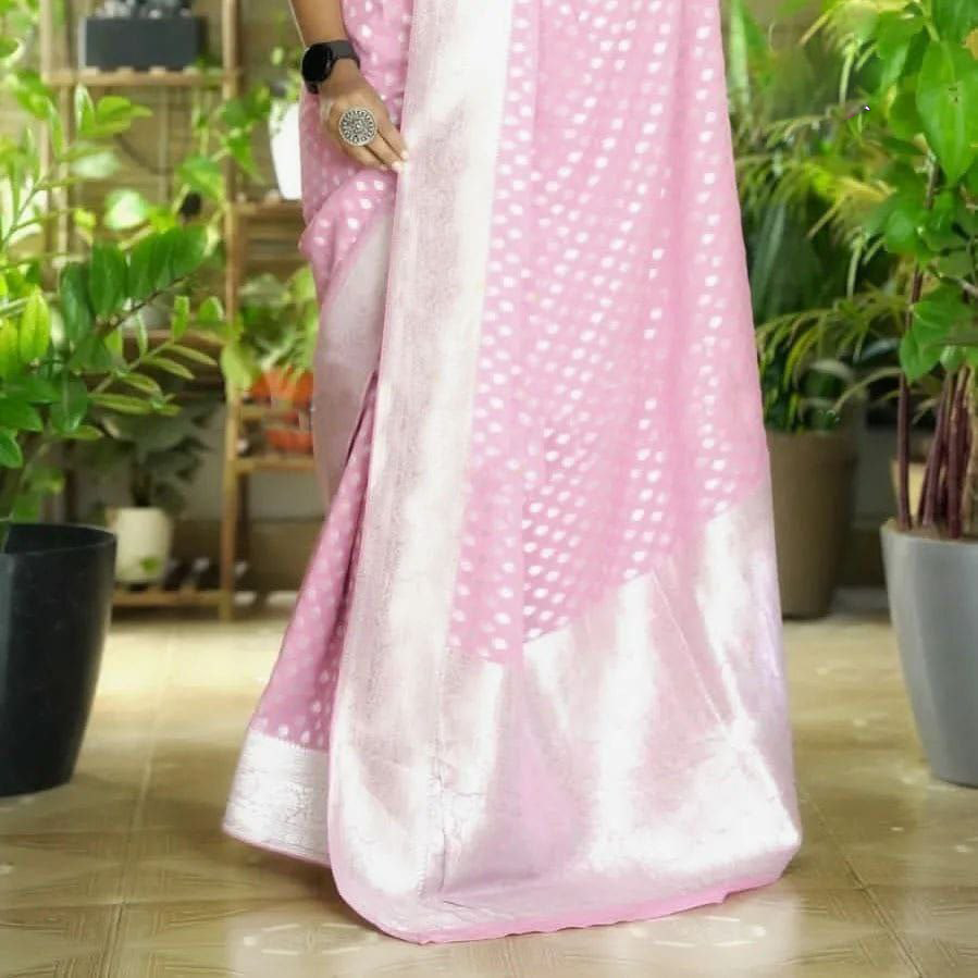 Refined Pink Pure Georgette Silk Saree With Classic Handloom Work
