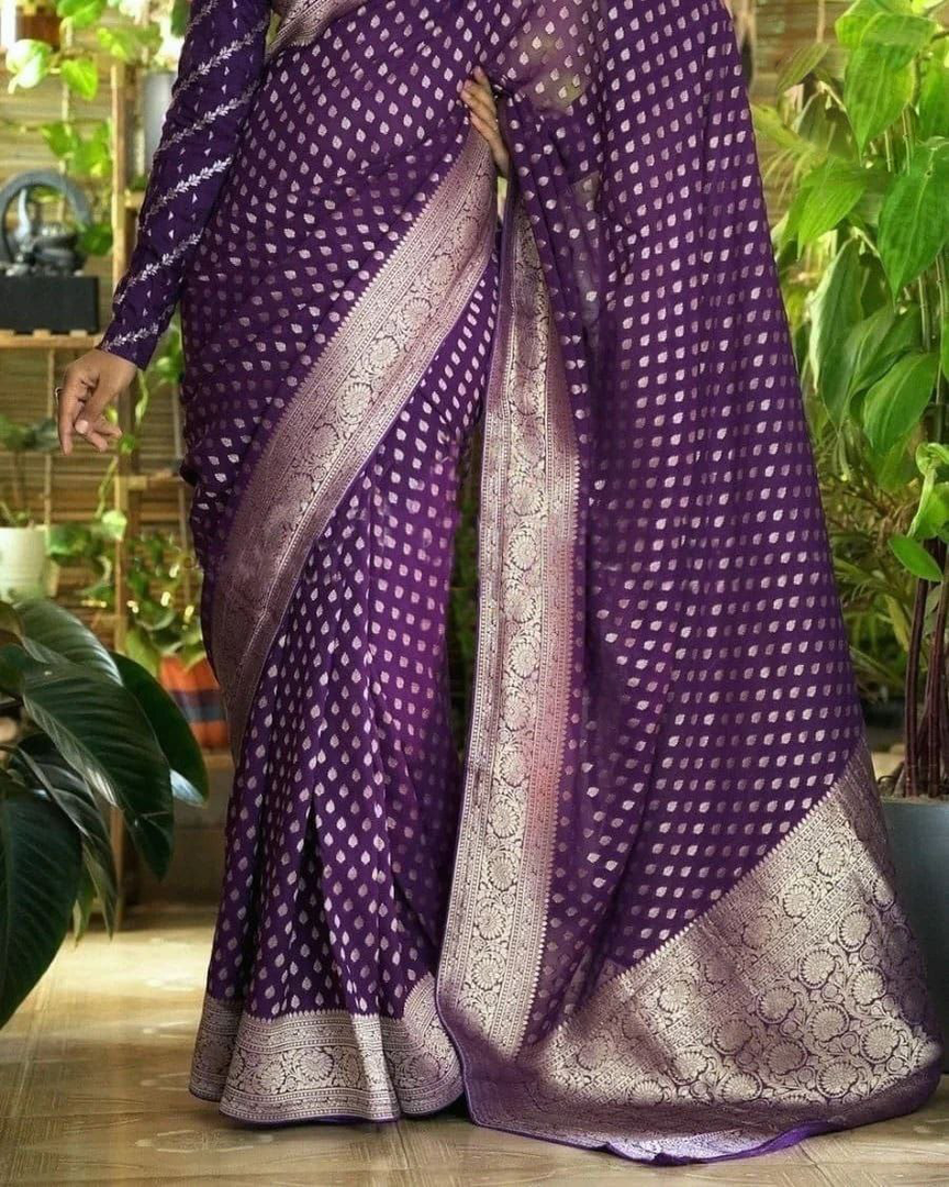 purple Color Pure Georgette Silk Handloom Saree