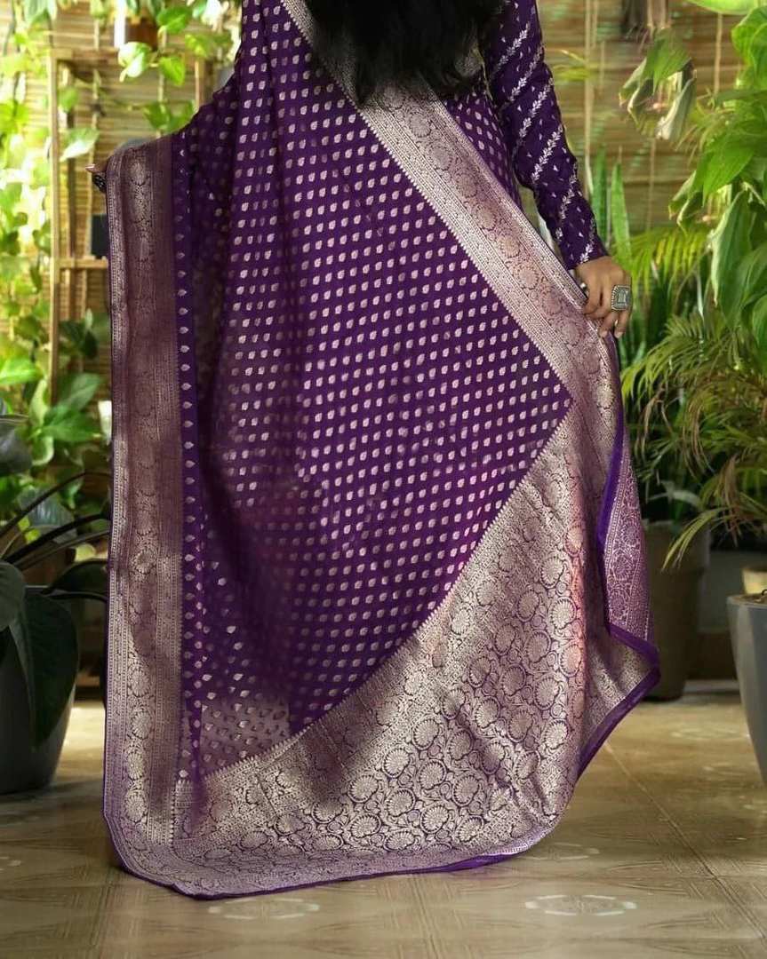 purple Color Pure Georgette Silk Handloom Saree