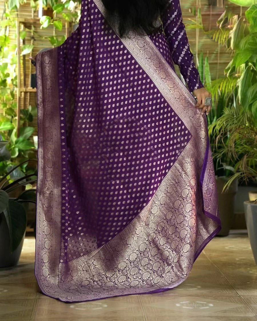 purple Color Pure Georgette Silk Handloom Saree
