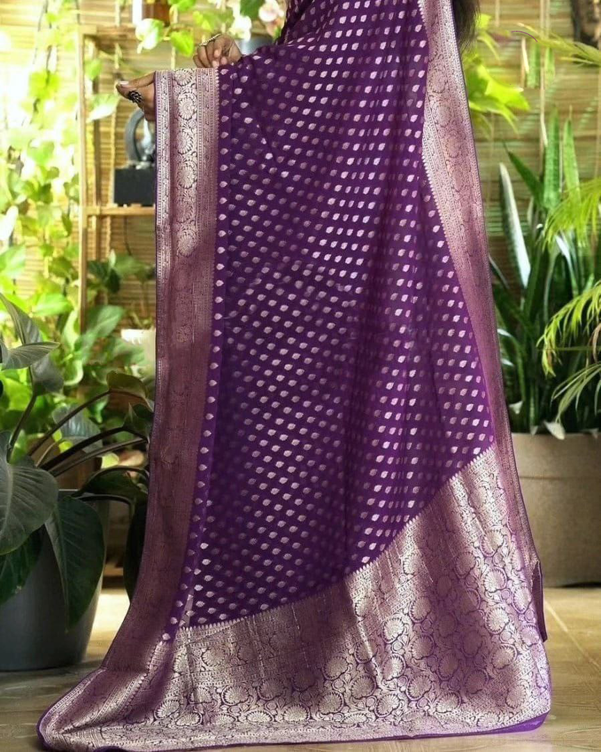 purple Color Pure Georgette Silk Handloom Saree