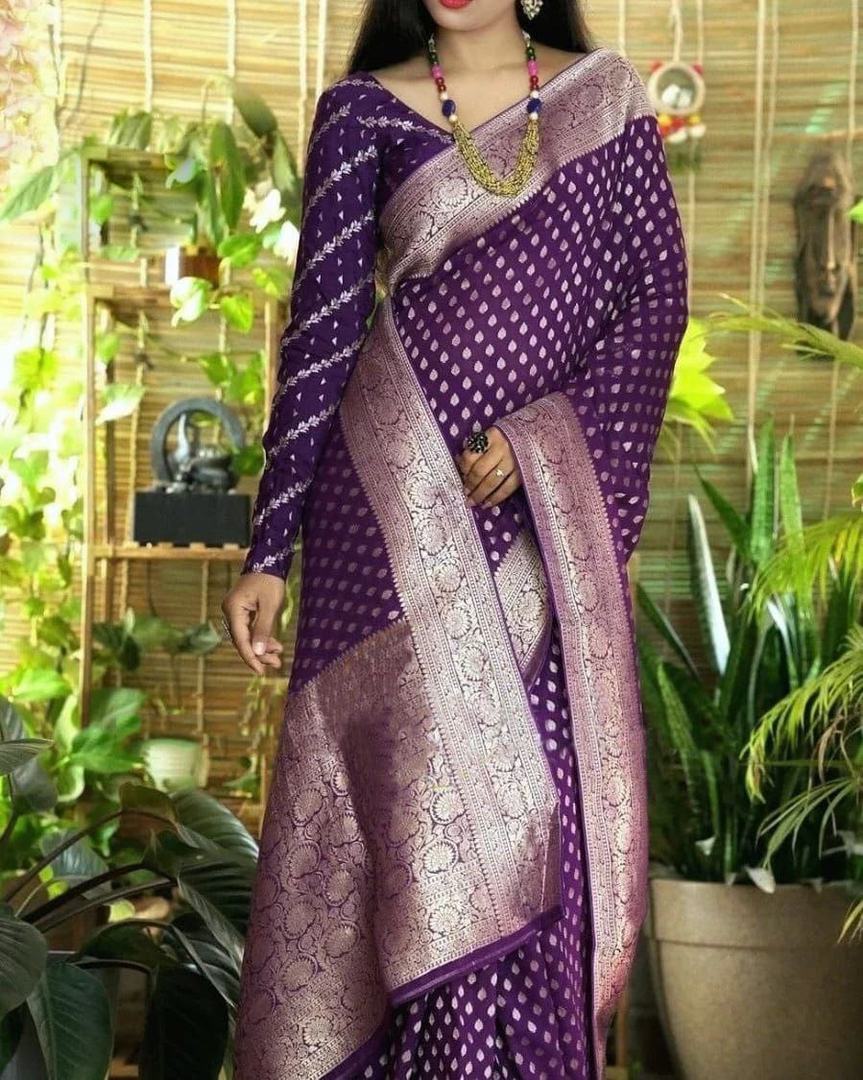purple Color Pure Georgette Silk Handloom Saree