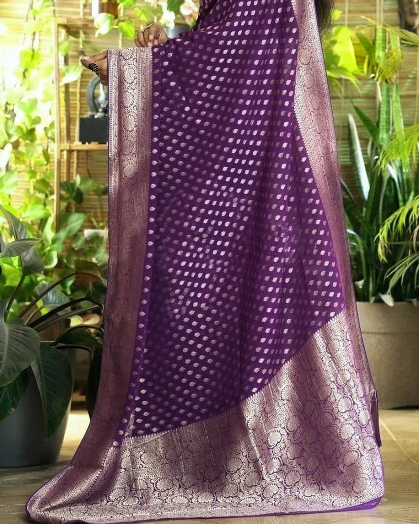 purple Color Pure Georgette Silk Handloom Saree