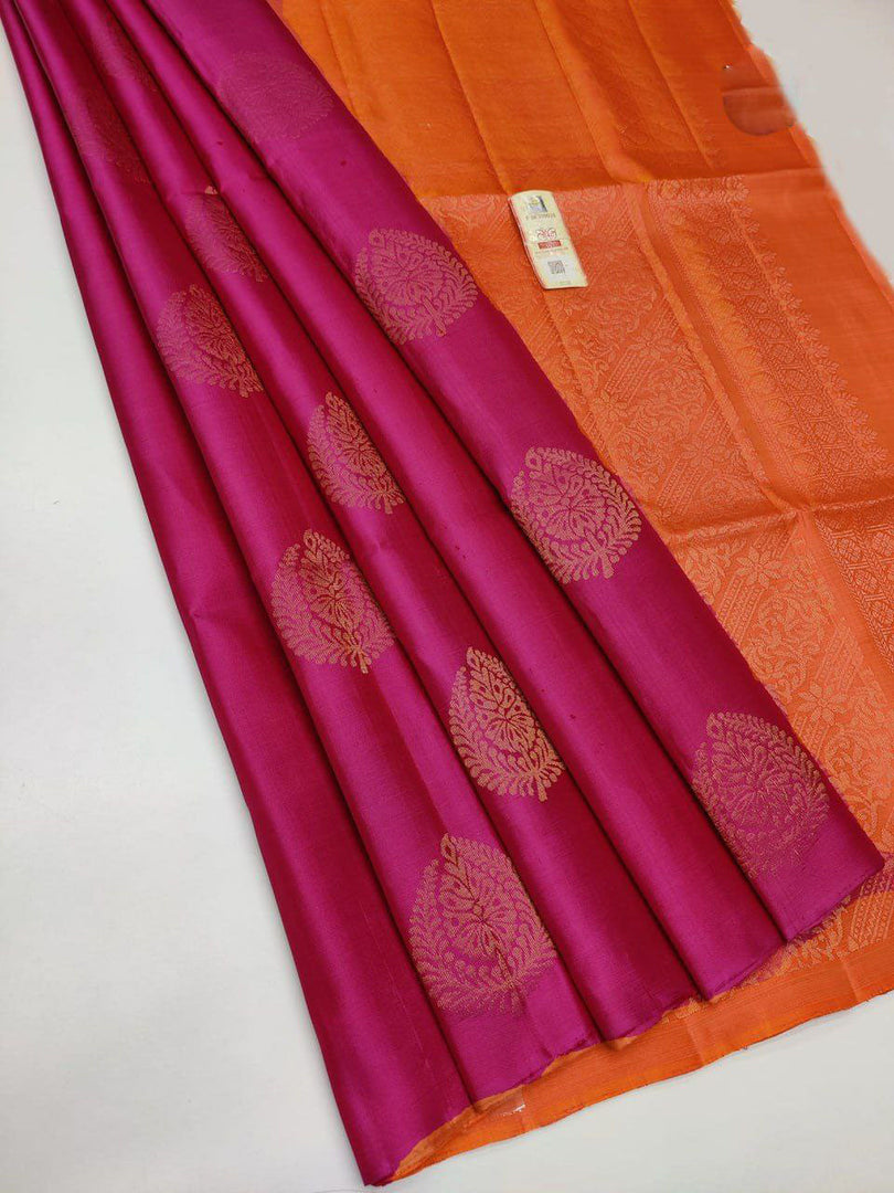 Regal Dark Pink Kanchipuram Handloom Silk Saree Designer Weaving Style