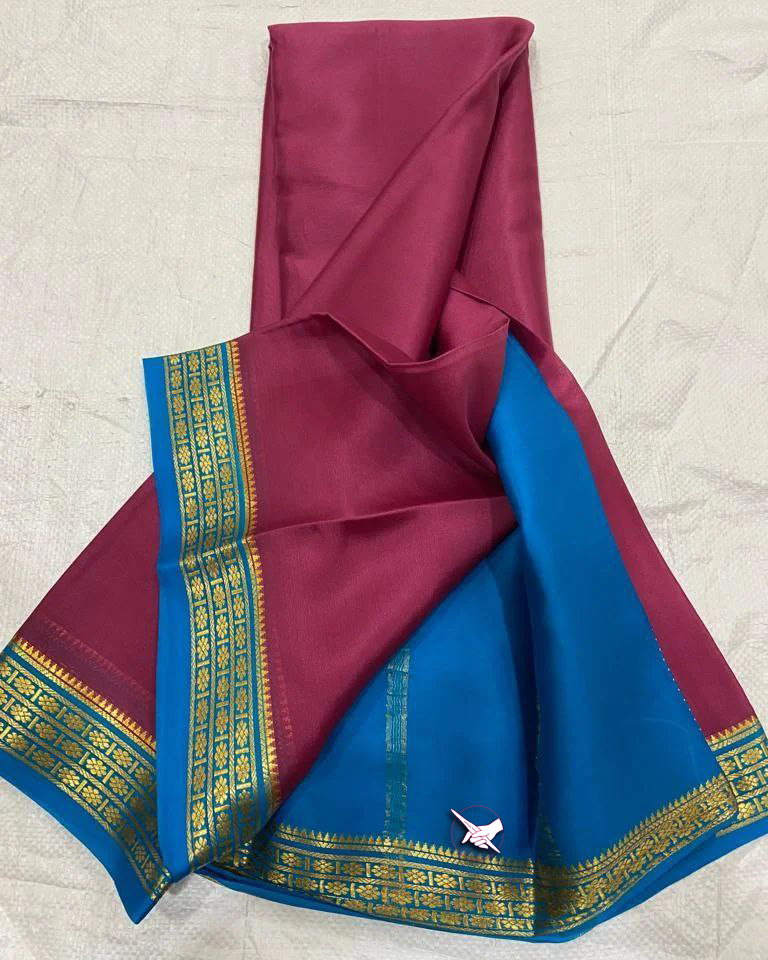🥰 Exclusive Zari Border Purple nd Blue Colour Plain Mysore Silk Saree.🥰