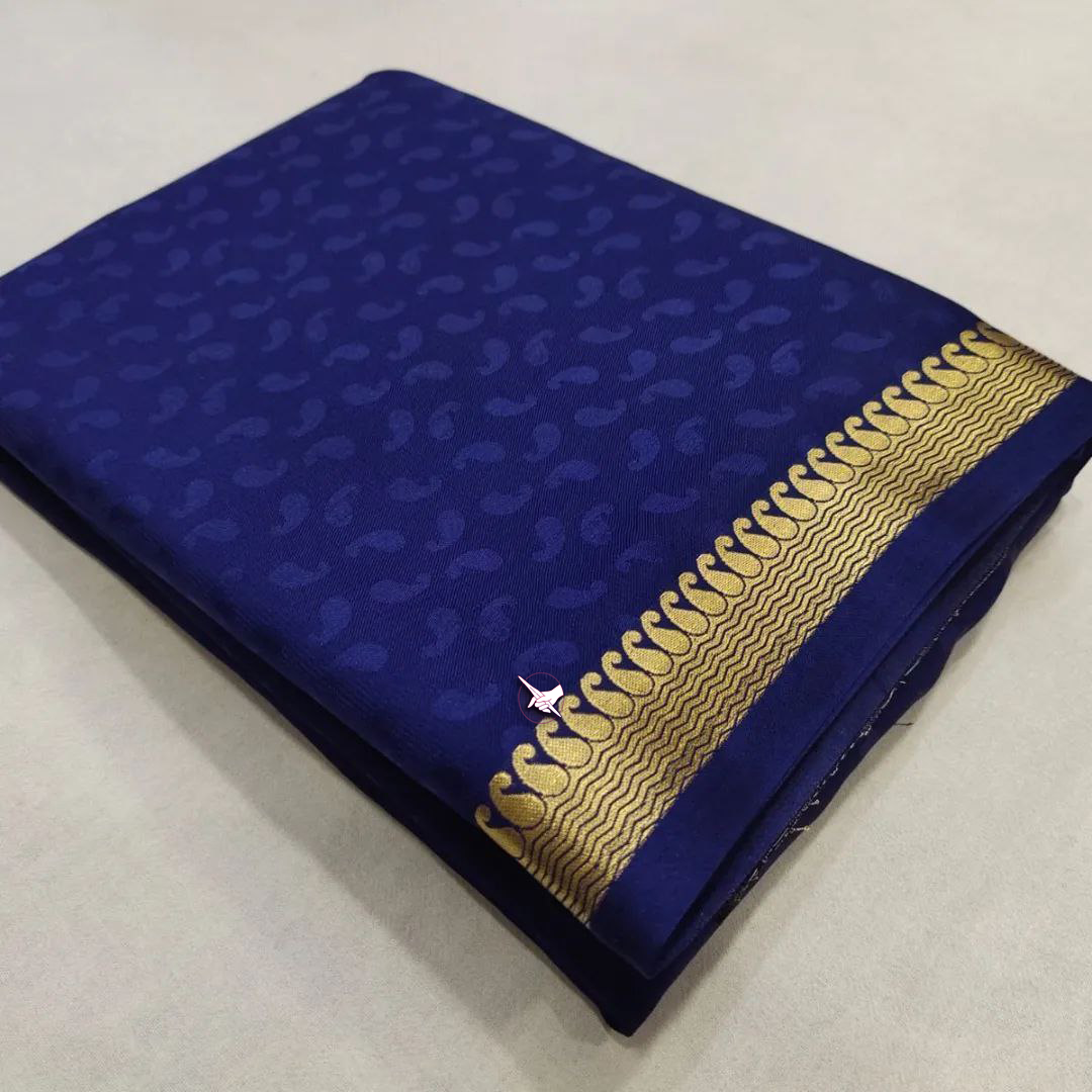 GORGEOUS Mysore silk sarees in beautiful Paisley Zari Border Plain Indigo Blue colours! 😍