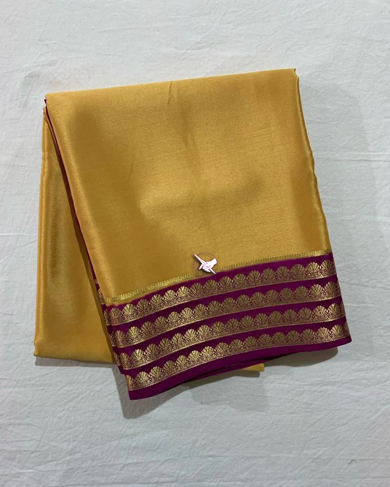Premium Mysore Soft Silk Saree Chikoo And Wine Classic Zari Border Design