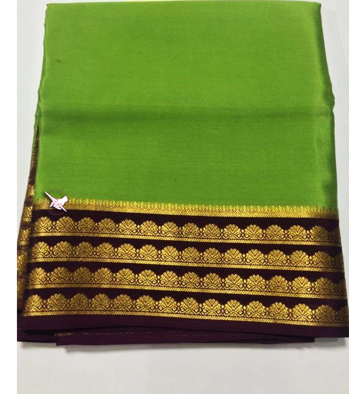 🥰 Exclusive Zari Border Green nd Black Colour Plain Mysore Silk Saree.🥰
