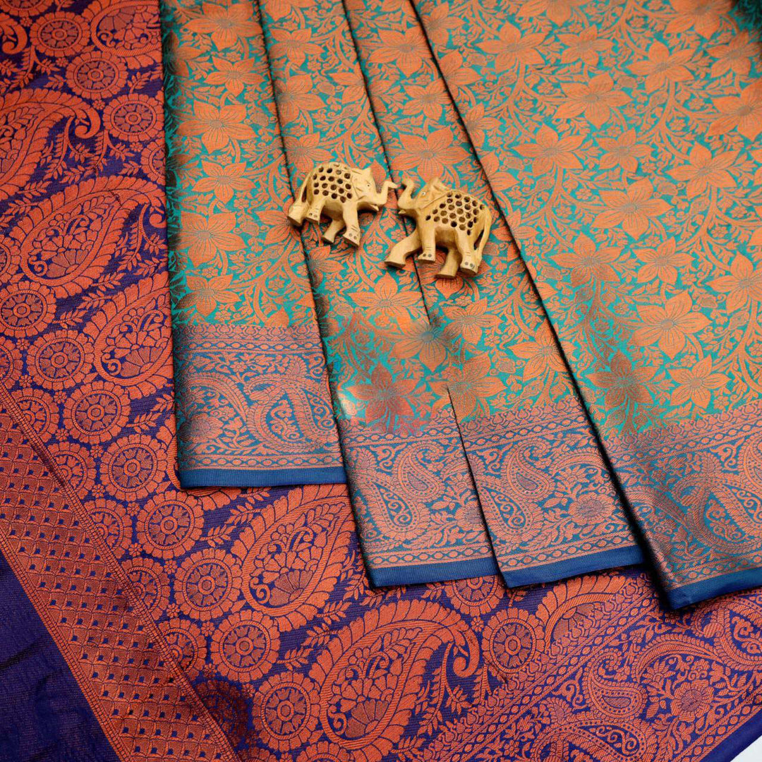 Cyan Color Handloom Silk Designer Weaving Work Function Wear Saree
