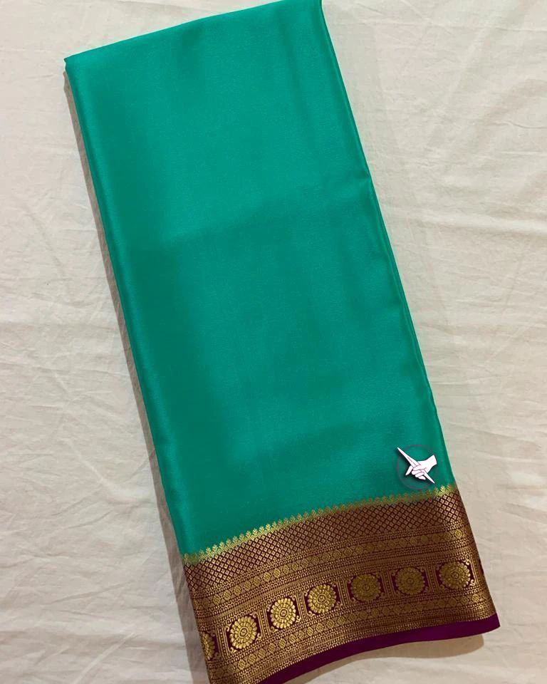🥰 Exclusive Zari Border Green Plain Mysore Silk Saree.🥰