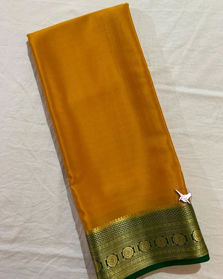 Function Special Yellow Saree Mysore Pure Silk Plain Finish With Zari Work Blouse