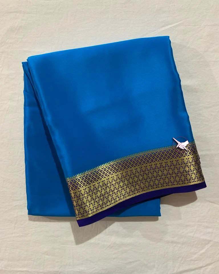 🥰Exclusive Zari Border Blue nd Purple Colour Plain Mysore Silk Saree.🥰