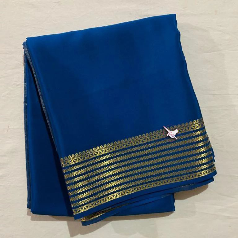 Classic Royal Blue Zari Border Mysore Soft Silk Saree With Designer Blouse Piece