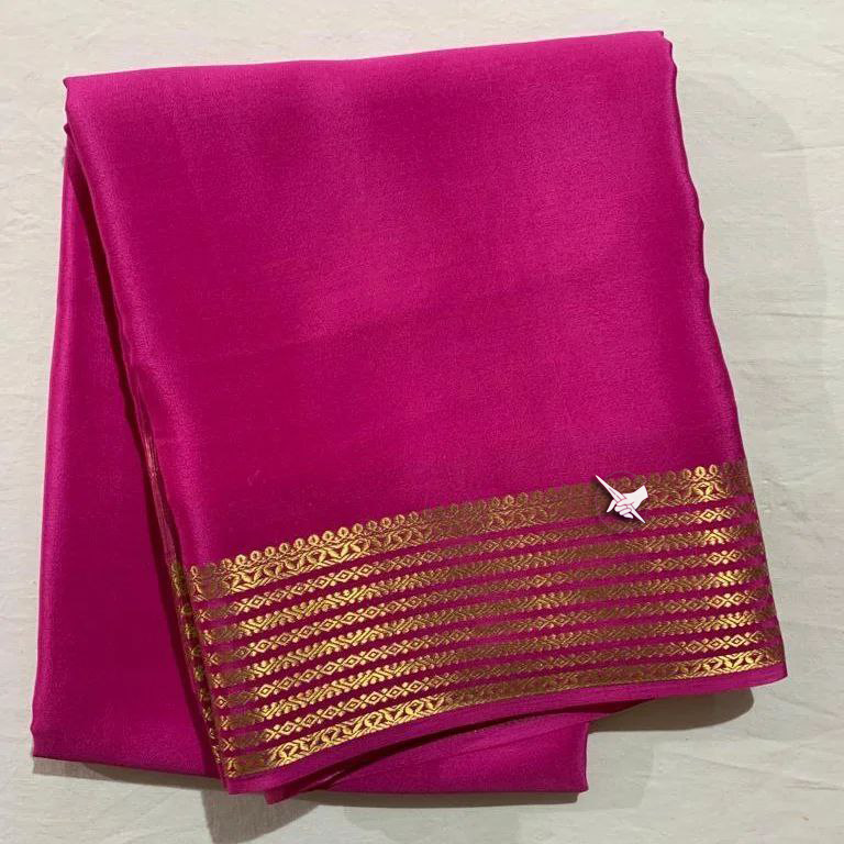 Pink Mysore Silk Solid Saree With Zari Embellished Border And Blouse Fabric