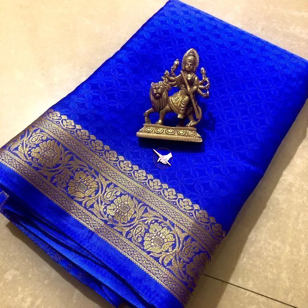 Blue Elegant Mysore Soft Silk Saree With Decorative Zari Border Blouse Piece