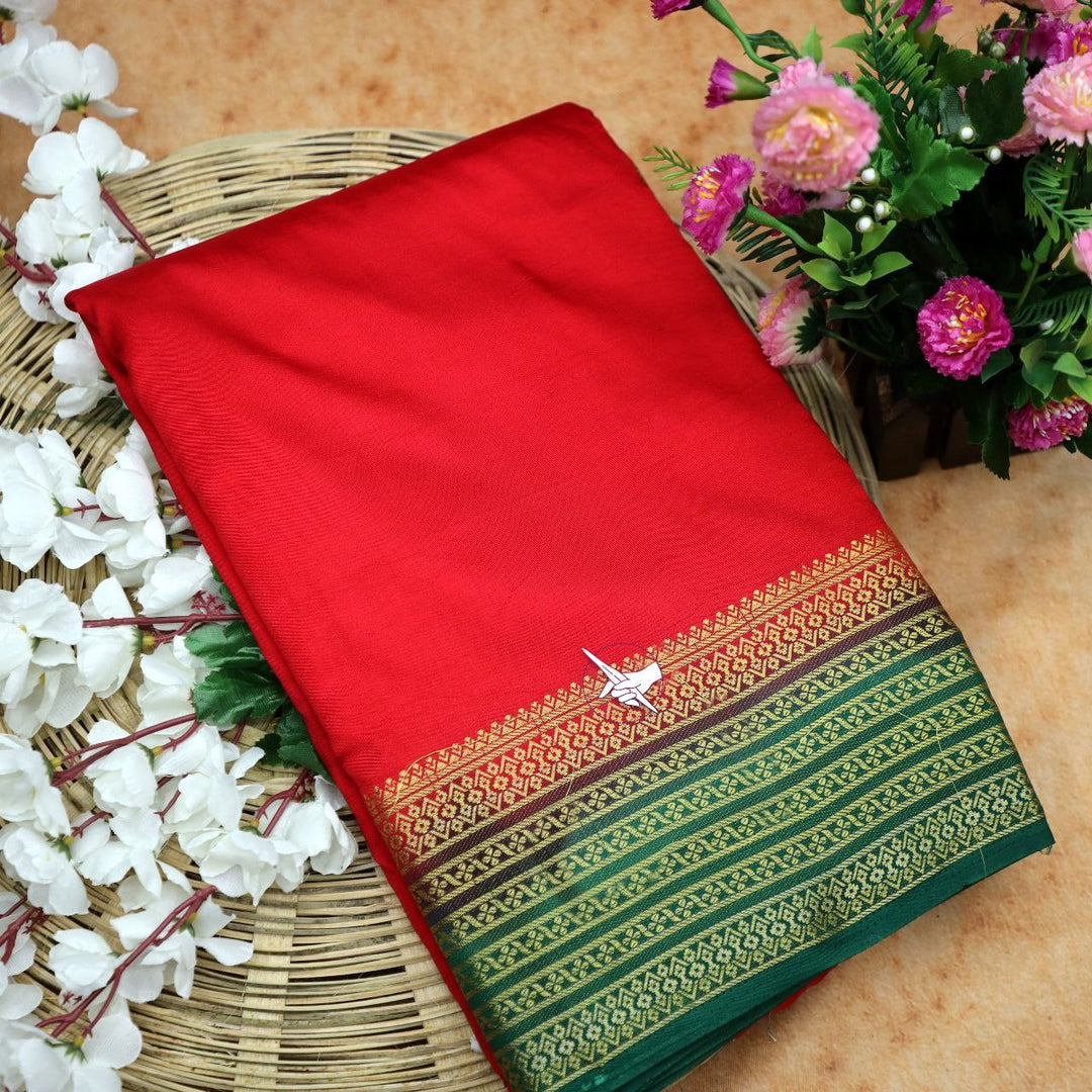 Timeless Red Mysore Silk Saree Pure Soft Finish With Traditional Zari Work