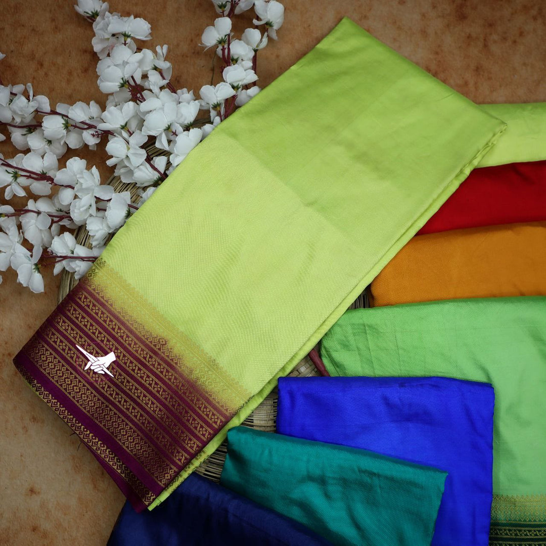 Daily Wear Lemon And Purple Mysore Silk Saree Plain Silk Elegance With Zari Edges
