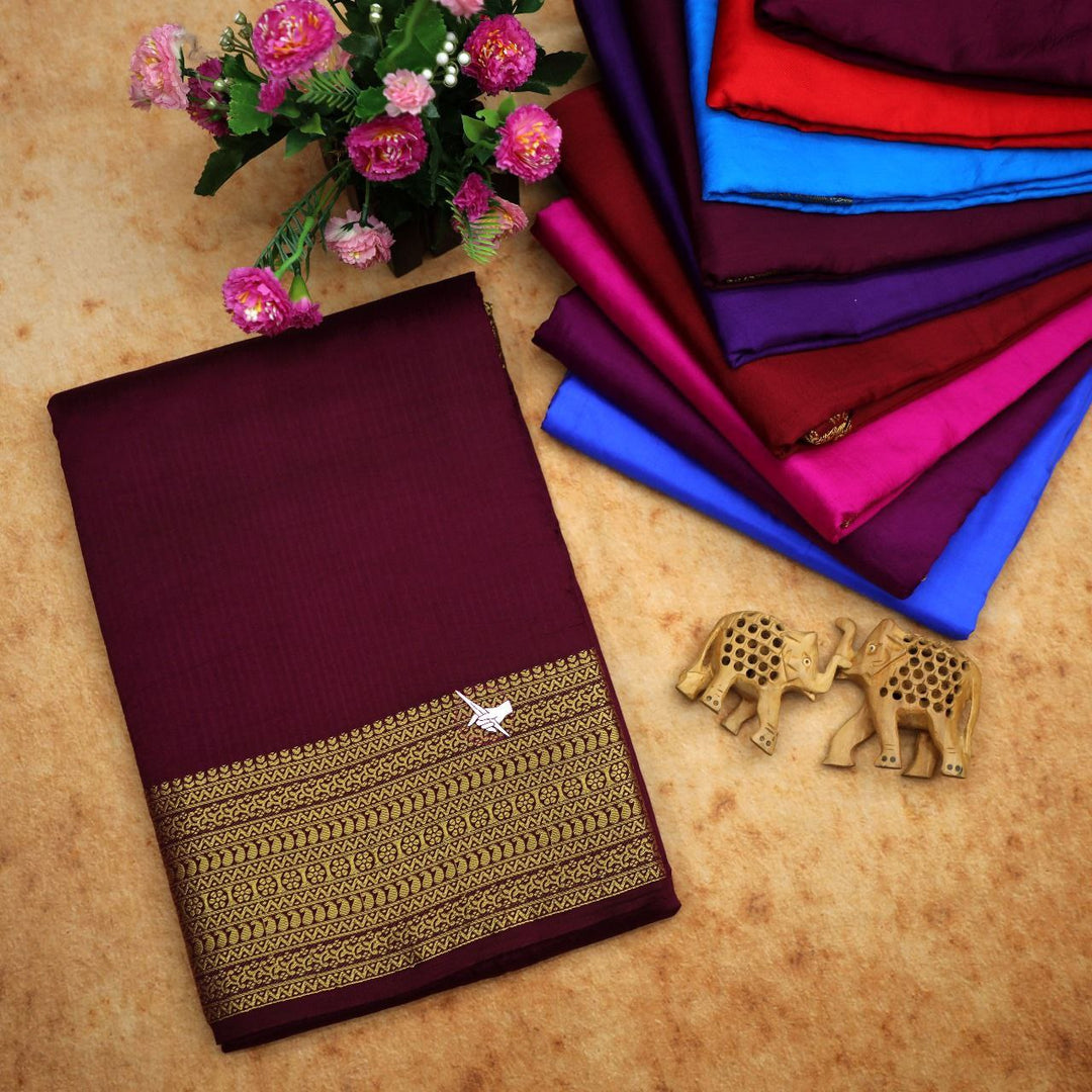🥰 Exclusive Zari Border Rose Gold Plain Mysore Silk Saree.🥰