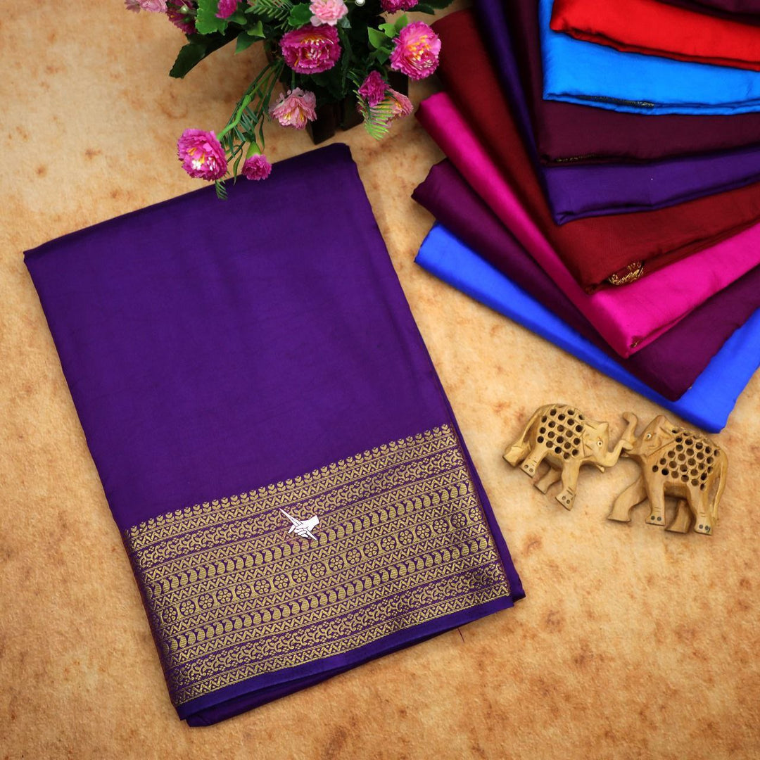 Exclusive Blue Mysore Soft Silk Saree With Elegant Zari Border And Blouse Piece