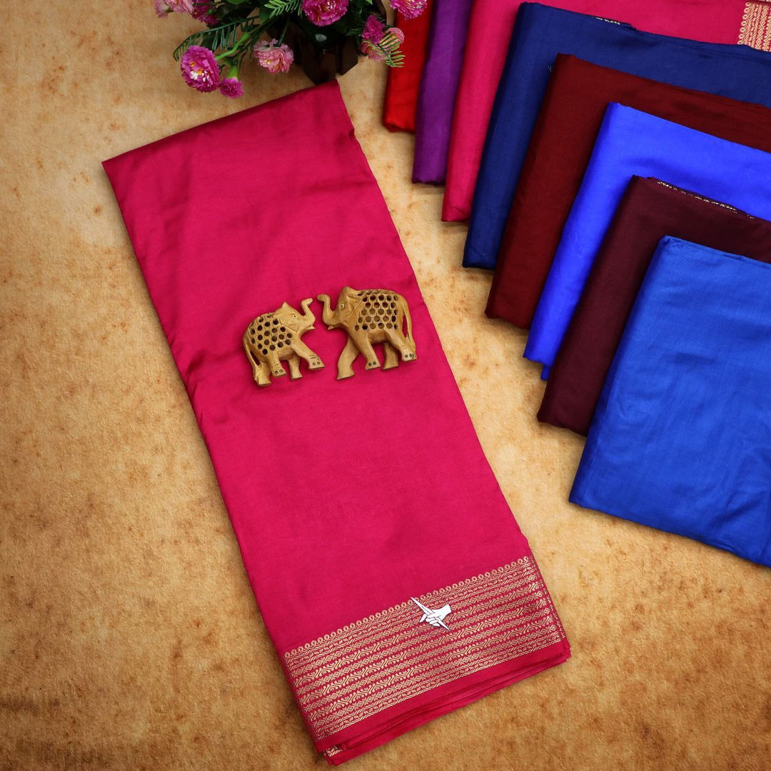 🥰 Exclusive Zari Border Pink Plain Mysore Silk Saree.🥰