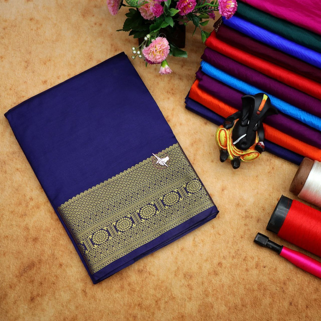 🥰 Exclusive Zari Border Blue Plain Mysore Silk Saree.🥰