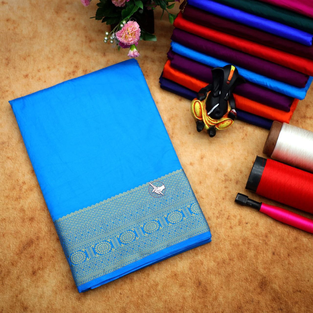 🥰 Exclusive Zari Border Sky Blue Plain Mysore Silk Saree.🥰