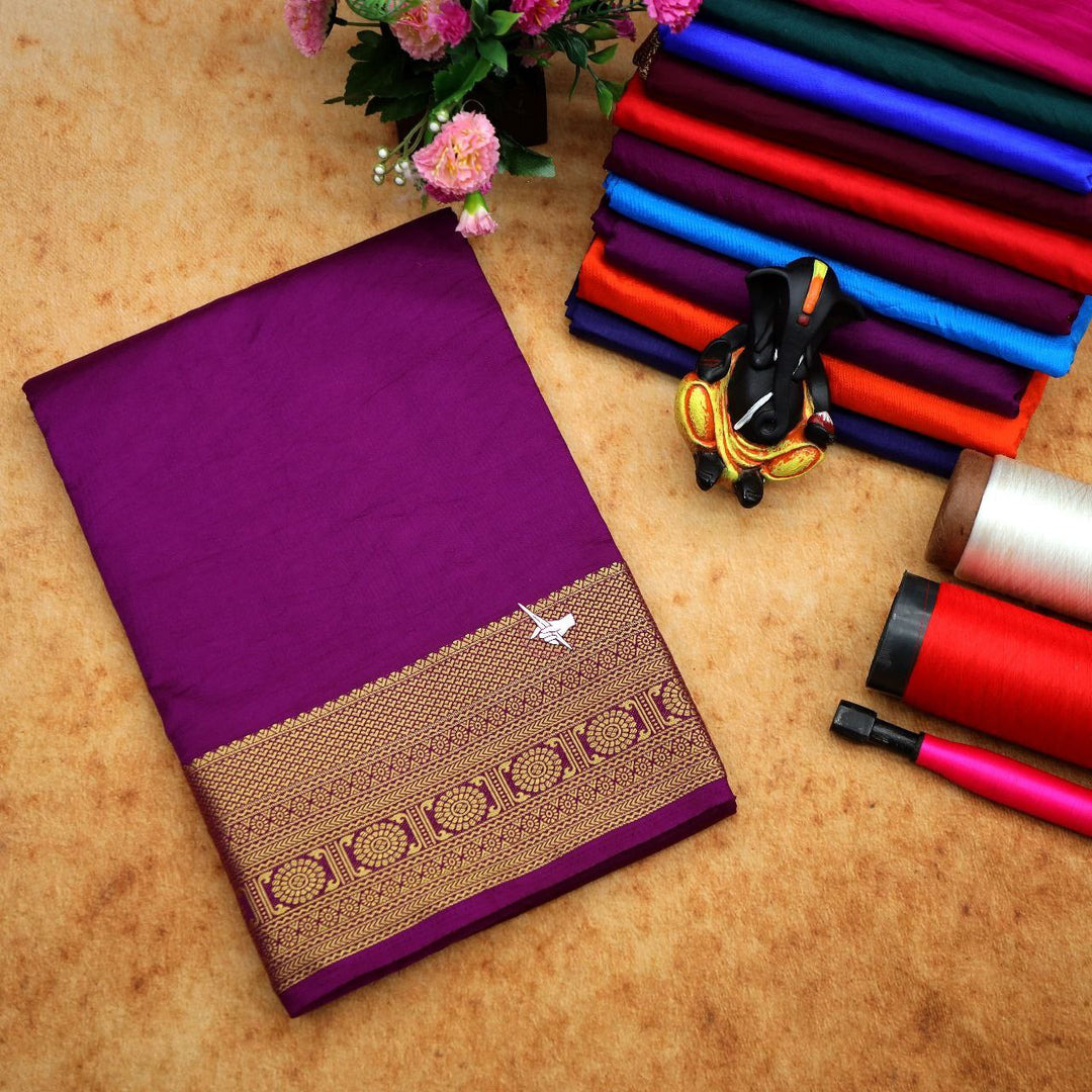 🥰Exclusive Zari Border Light Purple Plain Mysore Silk Saree.🥰
