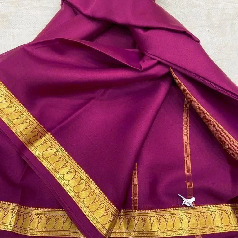 🥰 Exclusive Zari Border Light purple Plain Mysore Silk Saree.🥰