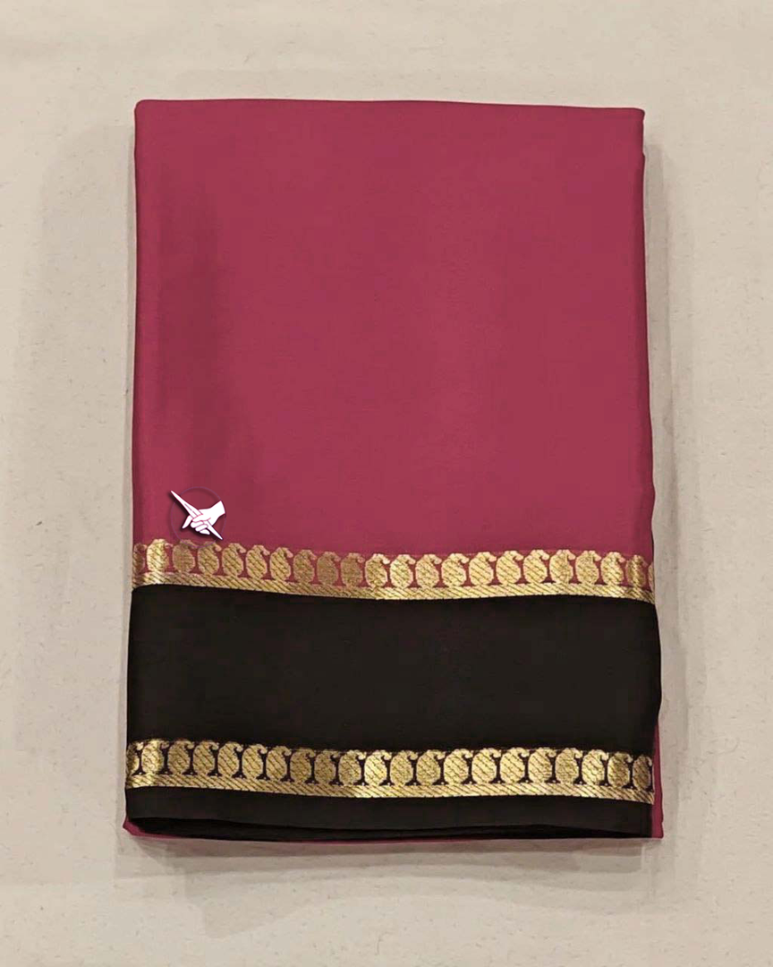 Artisan Rani And Black Mysore Silk Saree Traditional Handfeel With Zari Border Detailing