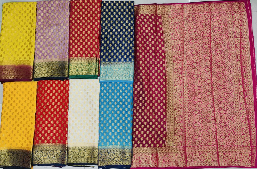 Elegant Light Blue Pure Georgette Silk Saree With Handloom Weaving Design