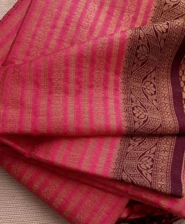 Elegant Pink Traditional Kubera Pattu Silk Saree With Modern Digital Art