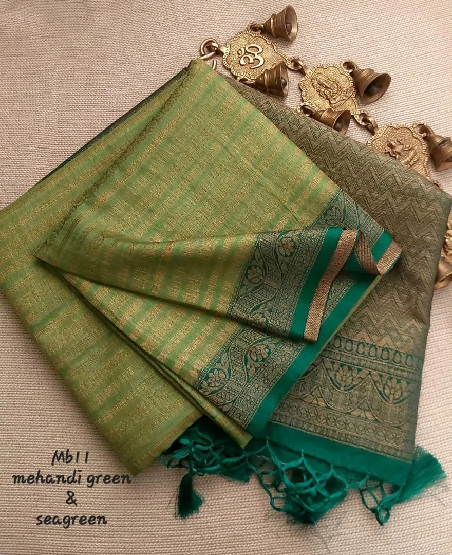 Stunning Green And Light Green Soft Silk Saree With Digital Prints And Kubera Pattu Border