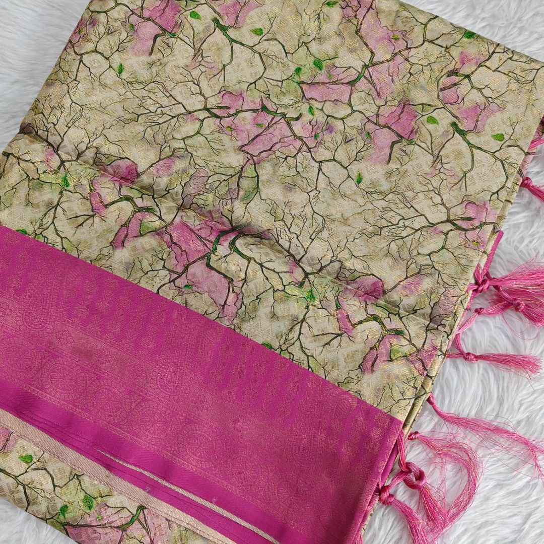 Vibrant Grey And Pink Soft Silk Digital Printed Saree