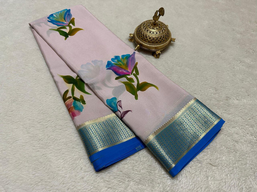 Opulent Zari Detailed Soft Silk Saree with Vibrant Ikkat Digital Prints