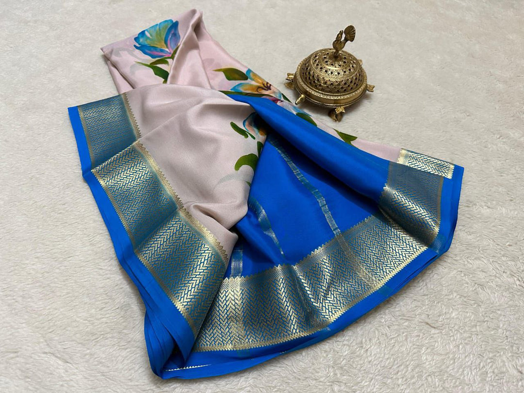 Opulent Zari Detailed Soft Silk Saree with Vibrant Ikkat Digital Prints