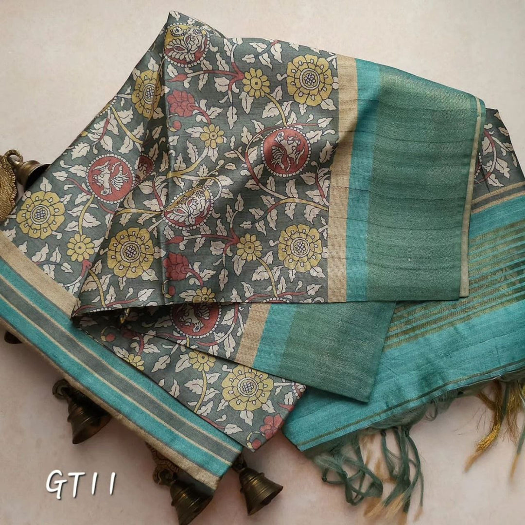 Charming Kalamkari Print Assam Pattu Traditional Soft Silk Handloom Saree