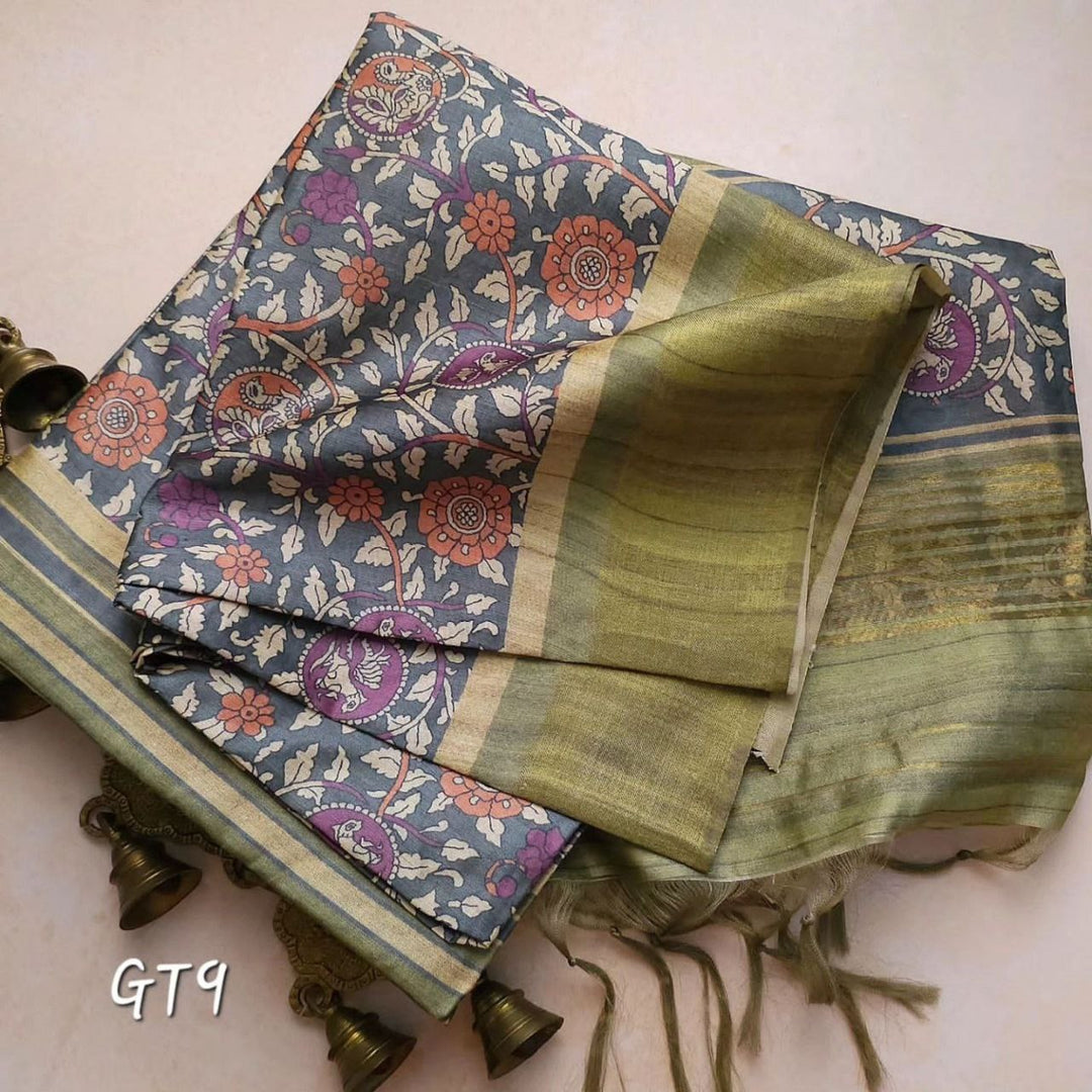Ethnic Digital Kalamkari Print Soft Silk Saree In Assam Pattu Tradition