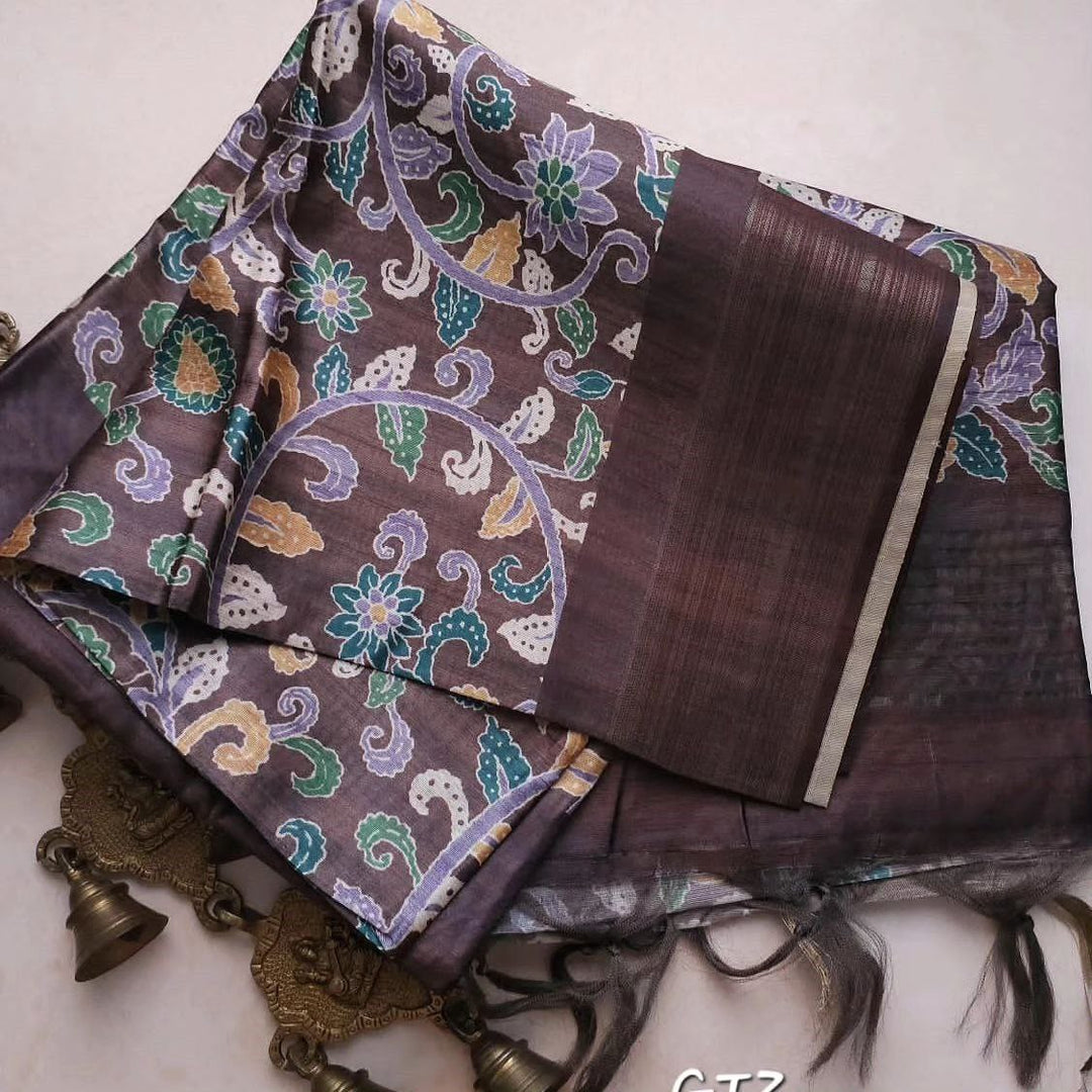 Artful Kalamkari Digital Print Saree In Assam Pattu Handloom Soft Silk