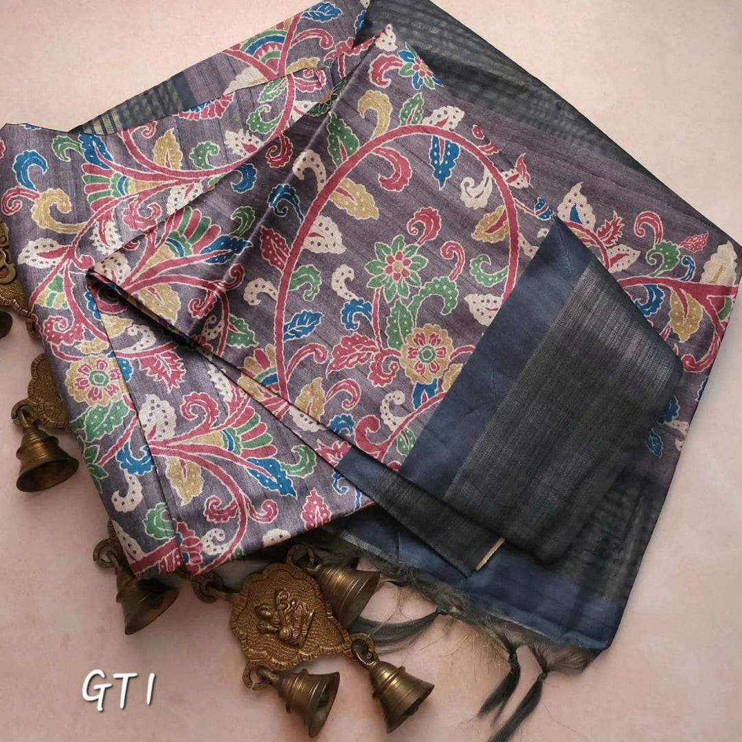Exquisite Assam Pattu Saree With Bold Kalamkari Digital Prints On Soft Silk