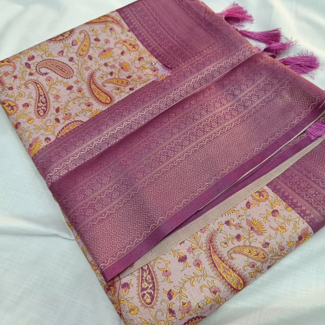 Radiant Purple Soft Silk Saree With Elegant Kubera Pattu Weaving And Digital Art