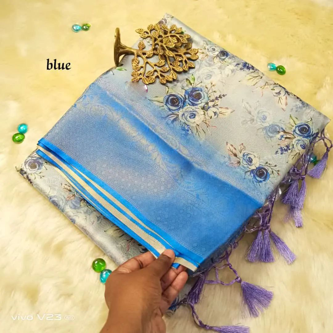 Stylish Blue Kubera Pattu Saree In Soft Silk Fabric With Eye Catching Digital Artwork