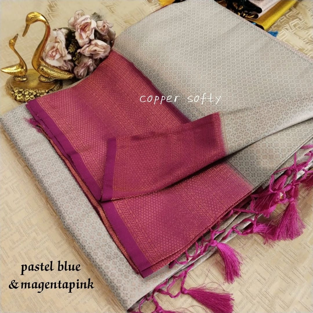 Graceful Pink And Silver Traditional Silk Saree With Kubera Pattu Accents And Digital Art