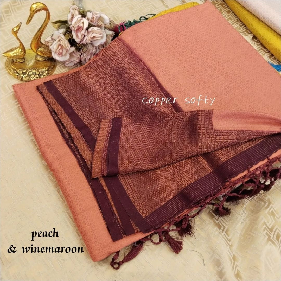 Attractive Pink And Brown Soft Silk Saree With Bold Digital Prints And Kubera Pattu Details
