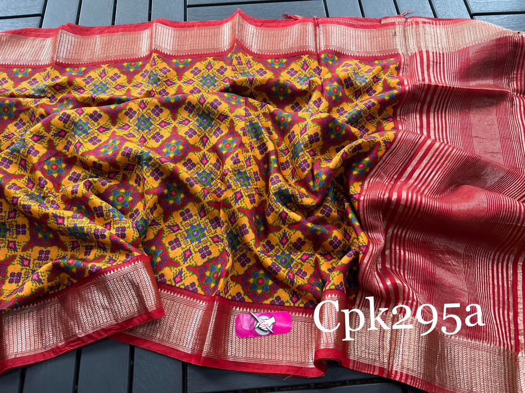 Fancy Patola Print with Kanchi Border Zari Pallu Saree