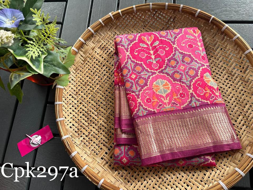 💕Tusser soft silk sarees with allover patola digital printed with zari border💕