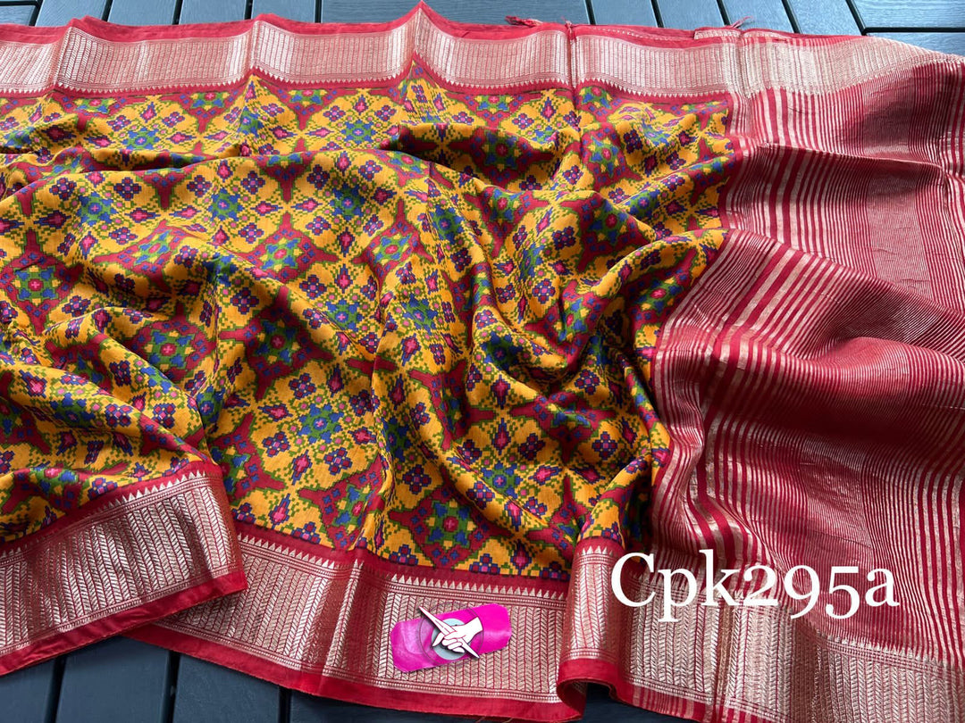 Fancy Patola Print with Kanchi Border Zari Pallu Saree