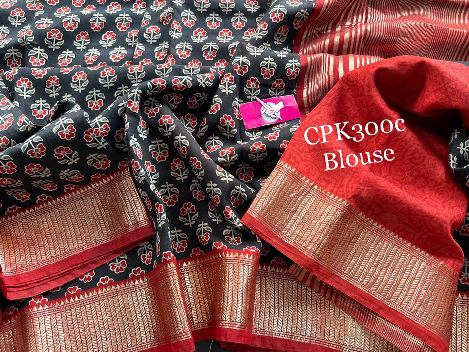 Tusser soft silk sarees with allover digital printed with zari border