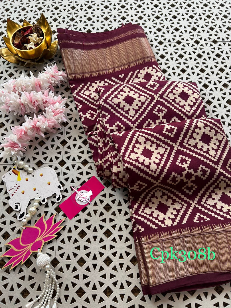 Traditional Wine Soft Tussar Silk Saree Handloom Woven With Digital Art And Zari Detailing